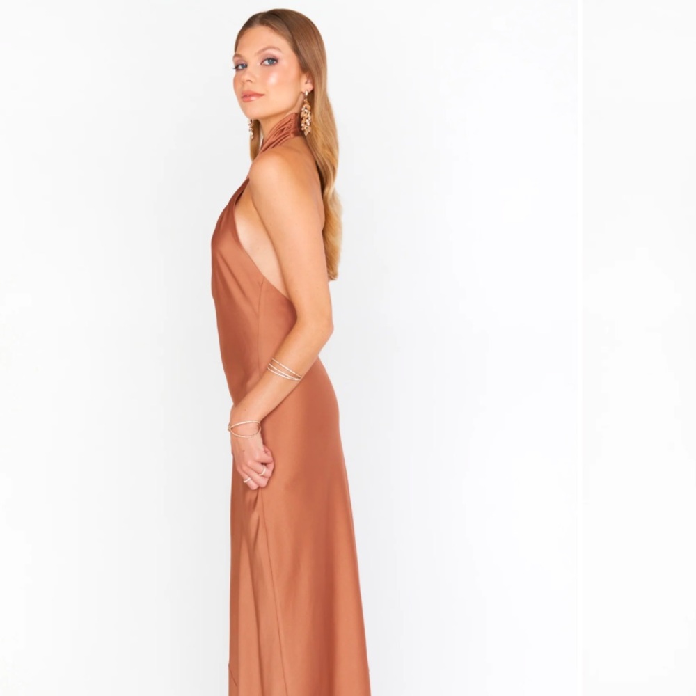 SMYM Jasmine Halter Maxi Dress in Copper Luxe Satin - Picture 3 of 11